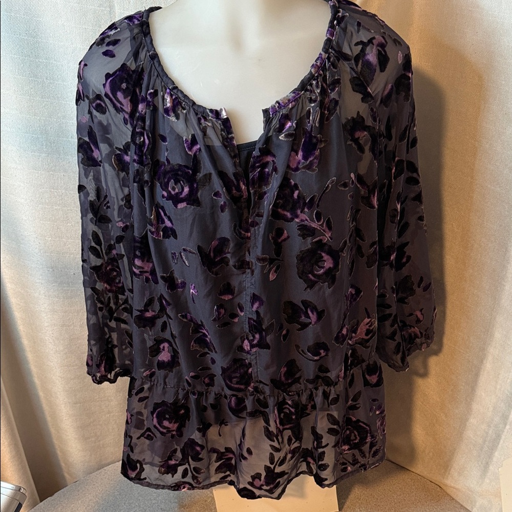 Faded Glory Purple Floral Blouse Size L(12-14) NWT